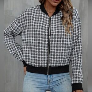 Plaid Print Zip Up Lightweight Bomber Jacket